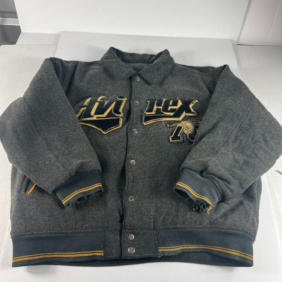 VTG Avirex Wool Jacket Extra Extra Large Grey Distressed Snap Button Bomber - Picture 1 of 16